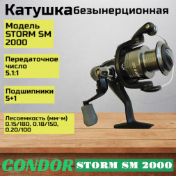 Катушка Condor STORM SM 2000, 6 подшипн., задний фрикцион