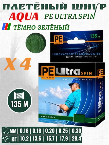 Леска-шнур Aqua Pe Ultra Spin 135м*0.20мм темно-зеленая